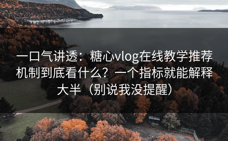 一口气讲透：糖心vlog在线教学推荐机制到底看什么？一个指标就能解释大半（别说我没提醒）