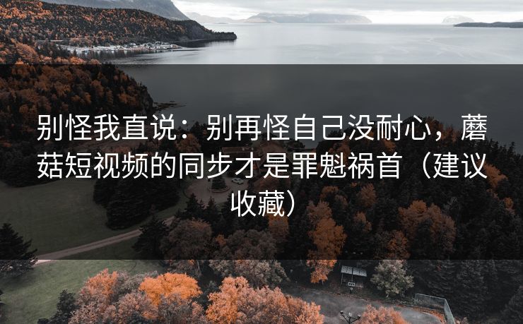 别怪我直说：别再怪自己没耐心，蘑菇短视频的同步才是罪魁祸首（建议收藏）